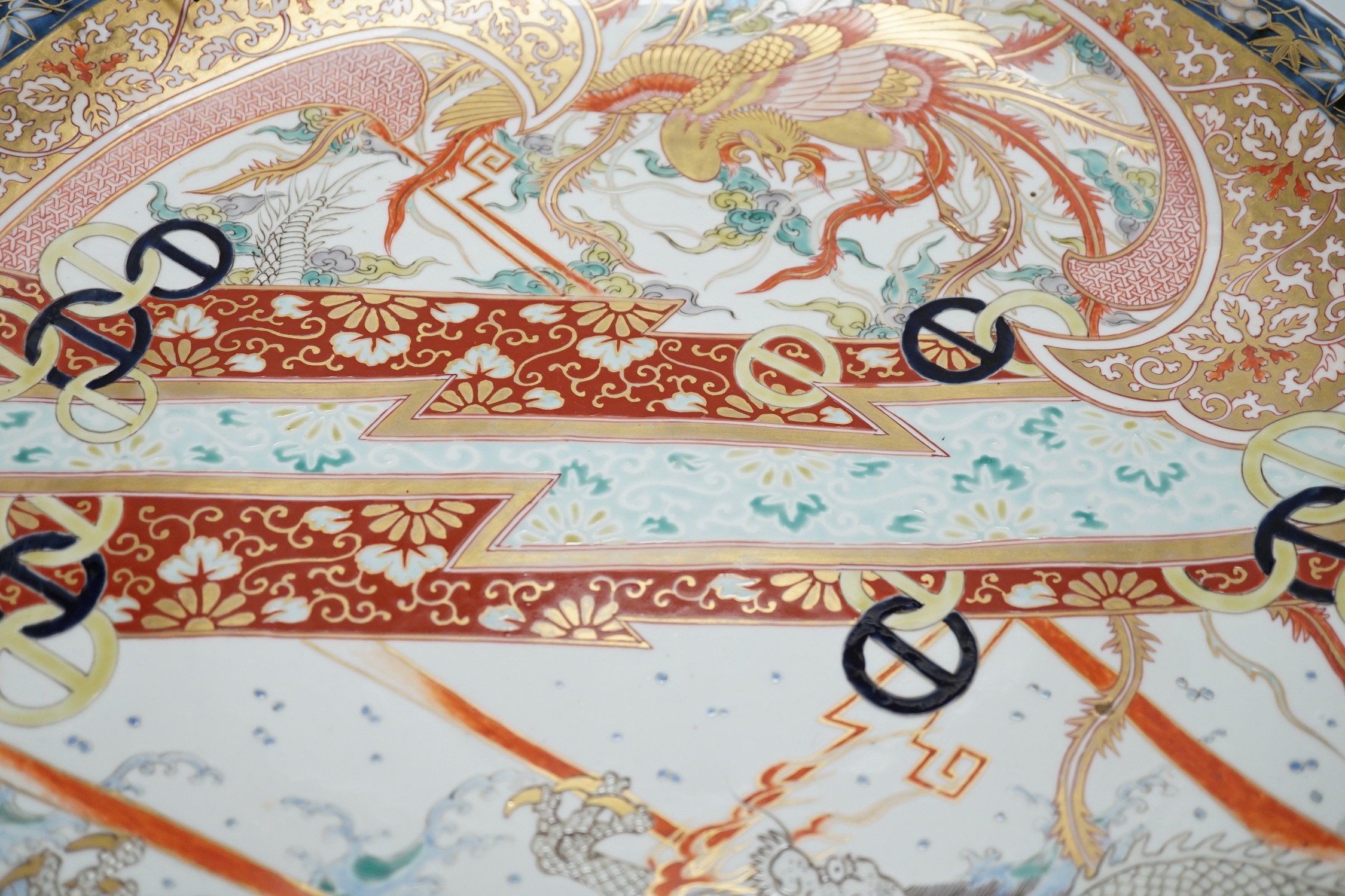 A Japanese Imari ‘dragon and phoenix’ charger, Meiji period, 46cm diameter
